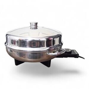 Vintage FARBERWARE Round 12" Electric Skillet Frying Pan #344A Steamer Domed Lid